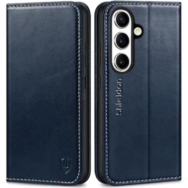 Imagem de SHIELDON Capa para Galaxy S25 5G 6,2 polegadas, carteira de couro genuíno flip book com bloqueio de RFID, suporte para cartão, suporte, absorção de choque, capa de proteção compatível com Galaxy S25