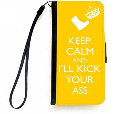 Imagem de Rikki Knight Keep Calm or I'll Kick Your Ass Capa carteira flip de cor amarela com aba magnética para Apple iPhone 5c