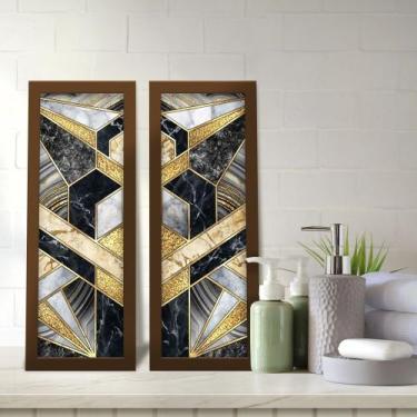 Imagem de Kit 2 Quadros Decorativos Lavabo Mármore Abstrato Dourado Preto Geomét