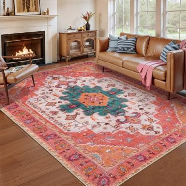 Imagem de Ciicool Tapete de área de 1,5 x 2,1 m, tapetes laváveis para sala de estar, antiderrapante, tapete grande de pelo baixo, tapete vintage para quarto, sala de jantar, decoração de hall de entrada