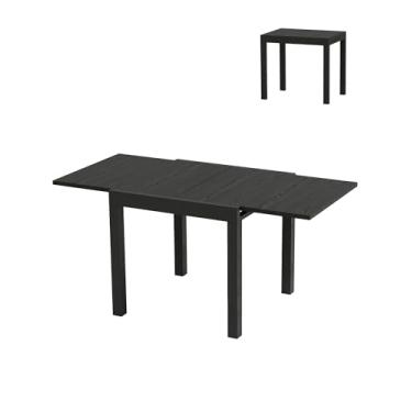 Imagem de Conjunto de mesa de jantar extensível de alumínio de 78,7 a 160 cm para 4 a 6 pessoas, mesa de pátio expansível com padrão de madeira para quintal, deck, preto