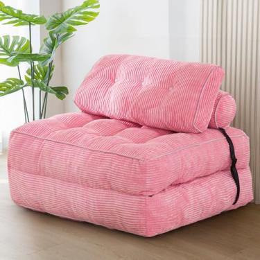 Imagem de MAXYOYO Sofá-cama dobrável, cadeira conversível com travesseiro, colchão dobrável com suporte para as costas, cadeira dobrável portátil, cama confortável, sofá, sala de estar, quarto, rosa, solteiro