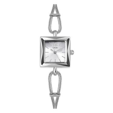 Imagem de Gosasa Relógio social feminino elegante minimalista pulseira quadrada analógico quartzo vintage relógios de pulso femininos presentes para mulheres, Prata, Elegante