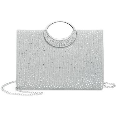 Imagem de DTGN Bolsas de noite bolsas clutch para mulheres formais, bolsas de mão de strass, bolsa transversal com corrente brilhante para festa de casamento, convidada, prata, Prata, L (US 12)