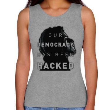 Imagem de Regata Feminina Our Democracy Has Been Hacked - Foca na Moda, Cinza, P