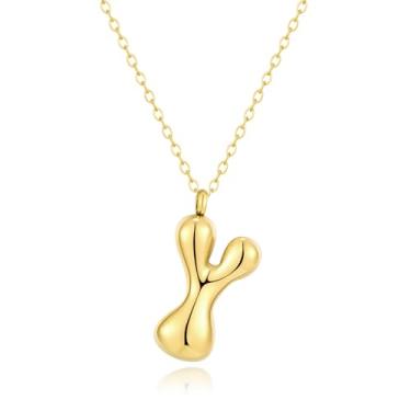 Imagem de Kainier Colar feminino com letra de bolha, pingente colorido com nome do alfabeto, pingente delicado fofo banhado a ouro 14 K, joias para presente.., Aço inoxidável, Sem Pedra Preciosa