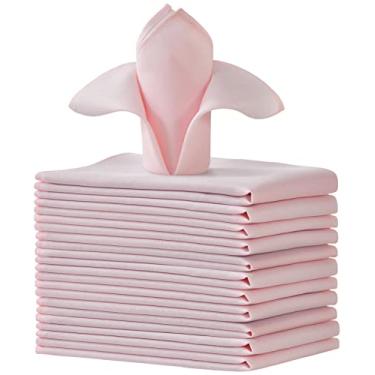 Imagem de Cieltown Polyester Cloth Napkins 1-Dozen, Solid Washable Fabric Napkins Set of 12, Perfect for Weddings, Parties, Holiday Dinner (20 x 20-Inch, Light Pink)