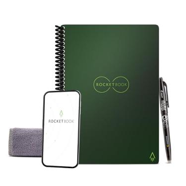Imagem de Caderno inteligente reutilizável Rocketbook – Caderno ecológico forrado com 1 caneta Pilot Frixion e 1 pano de microfibra incluído – Capa verde terrestre, tamanho executivo (15 x 22 cm)