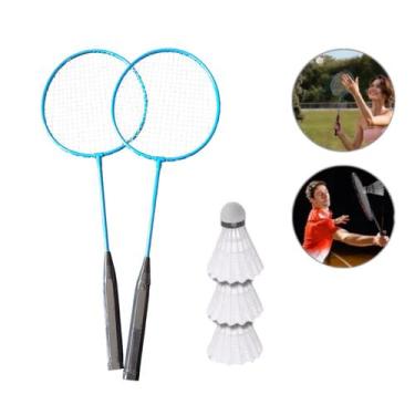 Imagem de Jogo Badminton Kit 2 Raquetes 3 Petecas Conjunto Esportivo Atividade F