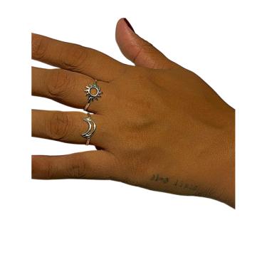 Imagem de Kit Anel Sol e Lua de Prata Legítima 925