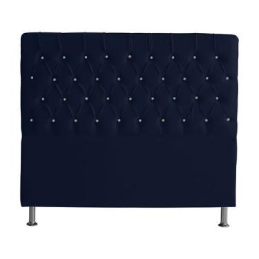 Imagem de Cabeceira De Cama Box Bella Casal 140 cm Suede Botão Cristal Azul Mari