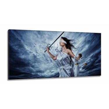 Imagem de Quadro Escritório Advocacia Deusa Justiça Azul em Tecido Canvas 130x60