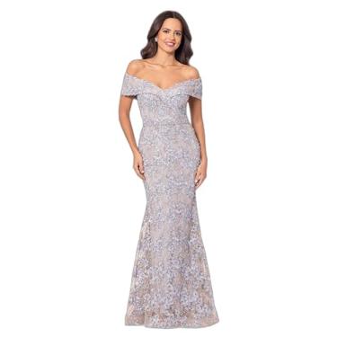 Imagem de Xscape Vestido formal de renda floral tomara que caia com lantejoulas, Ouro/Prata, 46