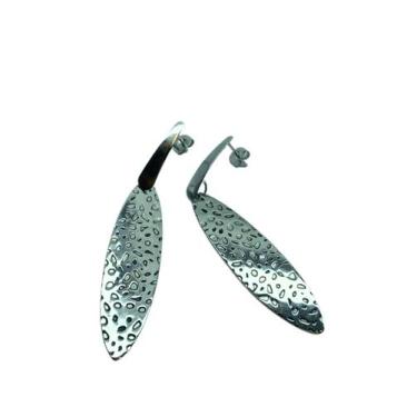 Imagem de Brinco Feminino Pena Detalhes Pétalas Aço Inox - 6,5cm - Gol Mix 2