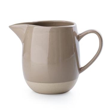 Imagem de famiware Creme Milkyway de 368 g com alça, jarro de cerâmica para café/leite/molho/porção/salada, dispensador de bordo/xarope, copo de espumador de leite, seguro para micro-ondas e lava-louças, marrom