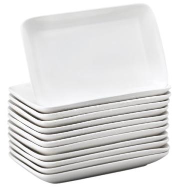 Imagem de Irenare 12 peças de pratos de salada retangulares de 25,4 cm, pratos de sobremesa de porcelana retangulares, pratos de sobremesa, aperitivos, travessas retangulares de porcelana para jantares de sushi