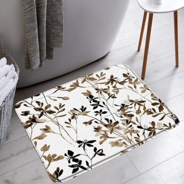 Imagem de AYDSMYD Tapete de banho marrom preto folhas bege planta moderna boho ombré abstrato aquarela botânica banheiro banheira tapetes de chão tapete decoração de vaso sanitário, 45,7 x 76,2 cm