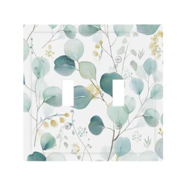 Imagem de Boho Peeling Verde Branco Folha de Eucalipto Duplo Interruptor de Luz Placas Decorativas 2 Gang Placa de Parede Dupla Alternância Capa de Interruptor de Luz