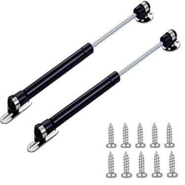 Imagem de Suporte a gás de 25,4 cm de comprimento, dobradiça de suporte hidráulico de 100 N/10,2 kg, dobradiça de armário de cozinha, mola de ar, dobradiça preta, (2 conjuntos)