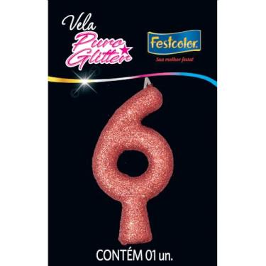 Imagem de Vela Puro Glitter Rose Gold N 6 - Embalagem com 1 unidade.