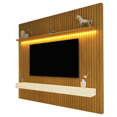Imagem de Painel Nobre Com Nicho 185cm Home para TV até 75 Polegadas com LED - Gelius Naturale Off White