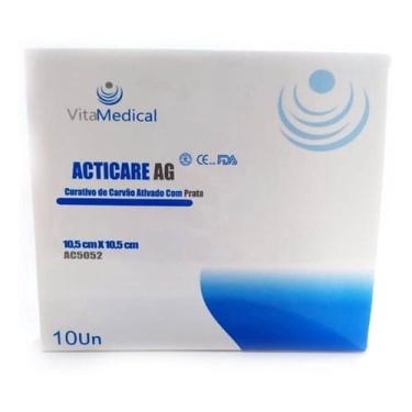 Imagem de Curativo carvão ativado com prata 10,5x10,5cm caixa com 10 unidades VitaMedical