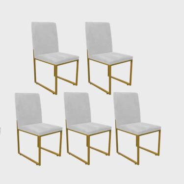 Imagem de Kit 05 Cadeira de Jantar Office Sttan Industrial Escritório Sala Ferro Dourado Corino B...