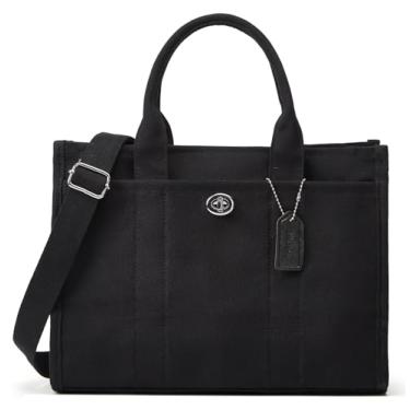 Imagem de Bolsa de lona feminina grande bolsa de ombro jeans vintage bolsas Hobo fofas bolsas trabalho viagem faculdade casual bolsa de mão, D Preto, Medium