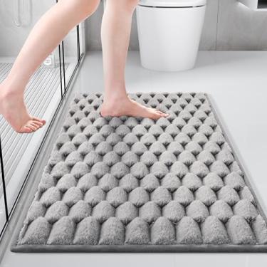 Imagem de Anybar Tapete de banheiro cinza e tapete de banheiro 50 x 81 cm - Tapete de banho absorvente de pelúcia de flanela - Tapetes macios e felpudos laváveis na máquina