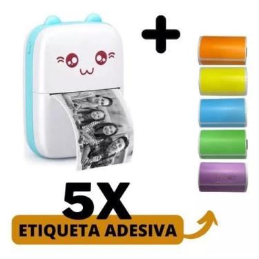 Imagem de Impressora gatinho + 5 Rolos etiqueta Adesiva Colorida - Xd Mega, Azul