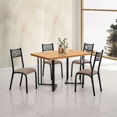 Imagem de Conjunto Sala de Jantar Industrial Michigan 1,20 Tampo Imbuia com 4 Cadeiras Jasmin Assento Bege