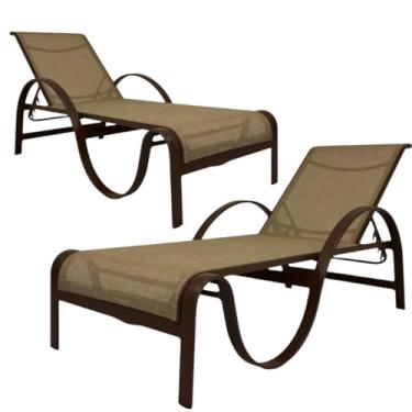 Imagem de Espreguiçadeira Ondulada para Piscina, Jardim, Alumínio e Tela Sling, Kit 2 Unidades