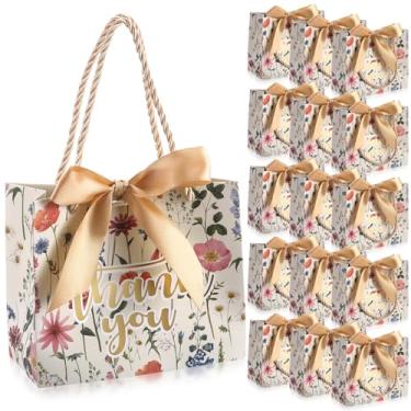 Imagem de Moinchore Pacote com 40 sacos de presente de agradecimento com alças pequenas caixas de lembrancinhas de festa de agradecimento, mini sacos de presente florais a granel para artigos de festa de