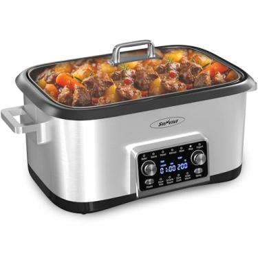 Imagem de Sunvivi Forno Assador De Cozimento Lento De 8 Litros, Aquecedor De Alimentos Multicooker Programável 12 Em 1 Com Temporizador Digital, Controle De Temperatura, Panela De Alumínio Fundido Removível