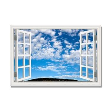 Imagem de PY3H69 Arte de parede em tela de janela aberta, impressão natural em tela. Lindo cenário de céu 66 cm, decoração de parede de paisagem de janela, decoração de casa moderna. 60 x 90 cm-23,6 x 35 pol