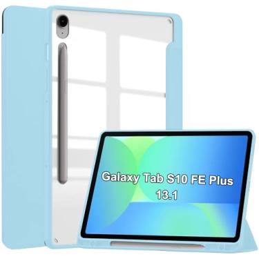 Imagem de Capa para Samsung Galaxy Tab S10 FE+/Plus, capa protetora com capa traseira transparente, capa hibernar/despertar automática, [proteção ultrafina] [função de suporte] [antiarranhões] - azul
