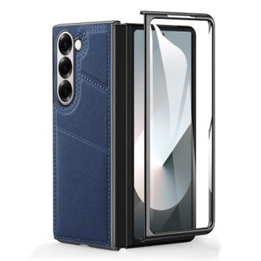 Imagem de HAO RIYLN Capa ultrafina para Samsung Galaxy Z Fold 6, capa galvanizada antiqueda com slots de cartão e suporte capa de couro premium, azul, ZFOLD6