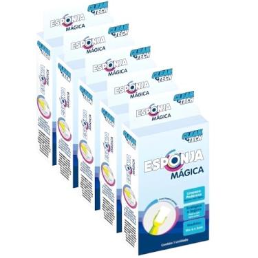 Imagem de Kit 5 Esponjas Mágicas Original Bucha de Melamina Multiuso para Limpeza Poderosa Tira Manchas Gorduras Sujeiras Rabiscos e Mais Limpa Tenis Parede Sapato