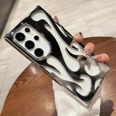 Imagem de Capa macia com padrão de chama 3D fina e oca para Samsung S22 S23 S24 Ultra A55 5G A54 A16 A15 A14 A06, capa à prova de choque, prata, para Samsung S22