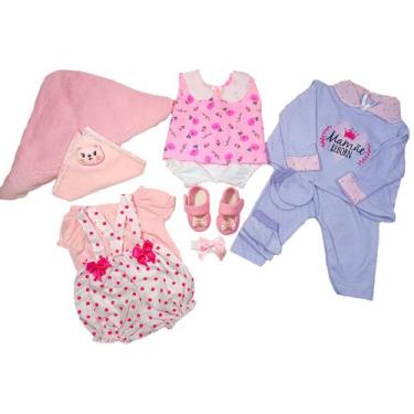 Imagem de Kit Roupa Bebê Reborn com 3 Trocas, Manta e Naninha Lilás - Mamãe Rebo
