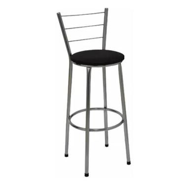 Imagem de Banqueta Alta Cromada com Encosto para Cozinha Assento Preto - Fortmix