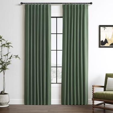 Imagem de Cortinas blackout verde-oliva pretas de comprimento curto de 163 cm para quarto cortinas bonitas para cozinha moderna pequena janela baía térmica com aba traseira superior cortina de linho Loden 52x63
