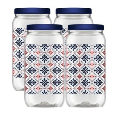 Imagem de Kit 4 Porta Mantimentos Potes Plástico Multiuso Decorado 2,7 Litros Organizador Cozinha