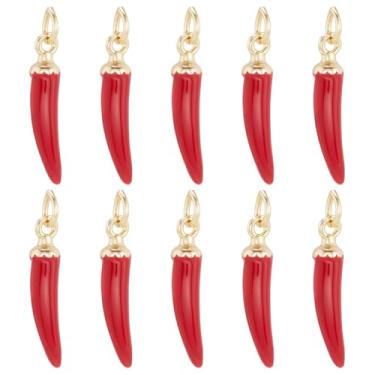 Imagem de Beebeecraft 10 berloques de pimenta chili banhado a ouro 18K latão 3D chifre italiano cornicello amuletos de esmalte vermelho com anel de salto para pulseira brinco colar faça você mesmo artesanato