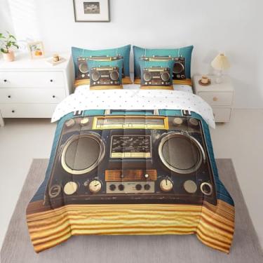Imagem de Feelyou Conjunto de cama de rádio retrô, vintage, antigo, 7 peças, tamanho solteiro, para adolescentes, meninas, crianças, presente de madeira, cama estampada em uma bolsa, 2 peças, colorido com
