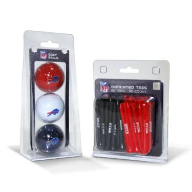 Imagem de Team Golf Bolas de golfe impressas com logotipo NFL Buffalo Bills (3 unidades) e camisetas de golfe regulamentadas de 6,9 cm (50 unidades), multicoloridas