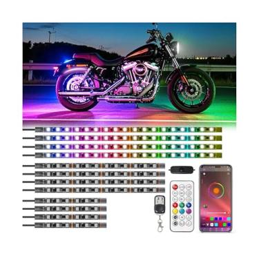 Imagem de 12 peças de luzes LED RGB+IC para motocicletas com controle remoto APP/RF, kit de brilho de LED para motocicleta Dreamcolor com seta de freio, kit de luzes neon à prova d'água de 12 V para carrinho de