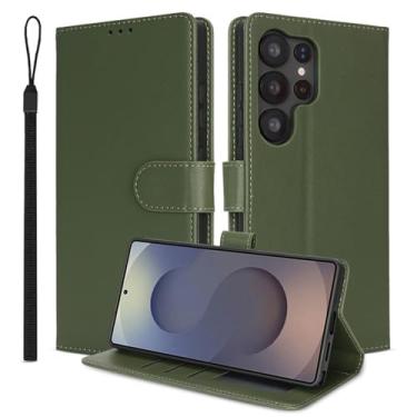 Imagem de HAO RIYLN Capa flip para Samsung Galaxy S25 Ultra/S25 Plus/S25, capa carteira de couro fecho magnético suporte fólio capa de proteção RFID, verde, S25plus