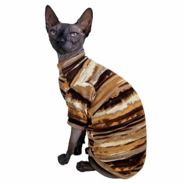 Imagem de Sphynx Clothes Camisa de gato sem pelos colete roupas para animais de estimação, colete de gola redonda, camisetas para gatos e cães pequenos (cor de ferrugem, 2GG)