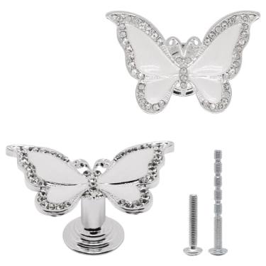 Imagem de YuGtcen 2 puxadores de armário, puxadores de cristal para gavetas, puxador de borboleta para cômoda, puxadores decorativos puxadores de gaveta de borboleta fofos para cozinha, quarto de meninas